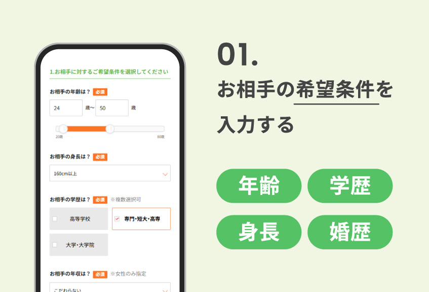 お相手の希望条件を入力する